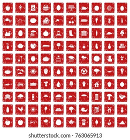100 productiveness icons set in grunge style red color isolated on white background vector illustration