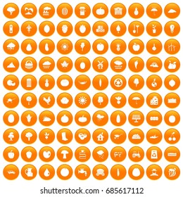 100 productiveness icons set in orange circle isolated on white vector illustration