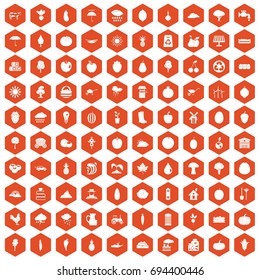 100 productiveness icons set in orange hexagon isolated vector illustration