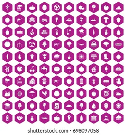 100 productiveness icons set in violet hexagon isolated vector illustration