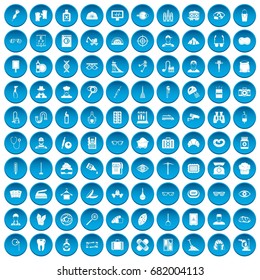 100 profession icons set in blue circle isolated on white vector illustration