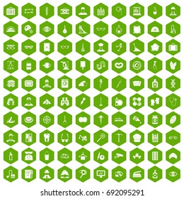 100 profession icons set in green hexagon isolated vector illustration