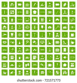 100 profession icons set in grunge style green color isolated on white background vector illustration