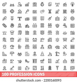 100 profession icons set. Outline illustration of 100 profession icons vector set isolated on white background