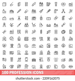 100 profession icons set. Outline illustration of 100 profession icons vector set isolated on white background