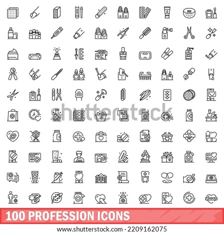 100 profession icons set. Outline illustration of 100 profession icons vector set isolated on white background
