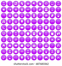 100 profession icons set in purple circle isolated on white vector illustration