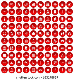 100 profession icons set in red circle isolated on white vector illustration