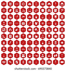 100 profession icons set in red hexagon isolated vector illustration