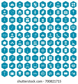 100 profession icons set in sapphirine hexagon isolated vector illustration