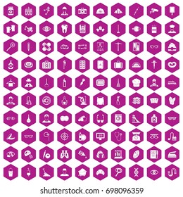 100 profession icons set in violet hexagon isolated vector illustration