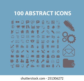 100 professional document, abstract, business, presentation isolated design flat icons, signs, illustrations vector set on background