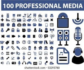 100 professional media signs. vector