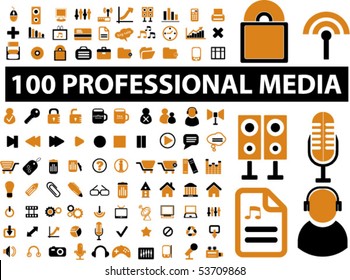 100 professional media signs. vector