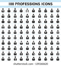 100 professions icons, profile icon set, 100 characters of person icon set