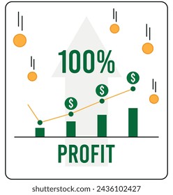 100% profit. Vector investment and receiving profits, concept finance and earning money
