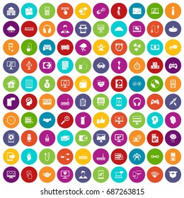 100 programmer icons set in different colors circle isolated vector illustration