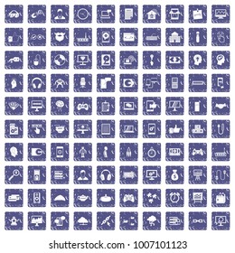 100 programmer icons set in grunge style sapphire color isolated on white background vector illustration