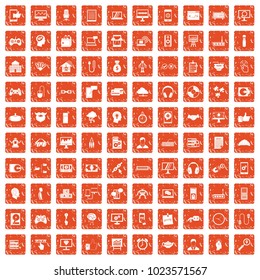 100 programmer icons set in grunge style orange color isolated on white background vector illustration