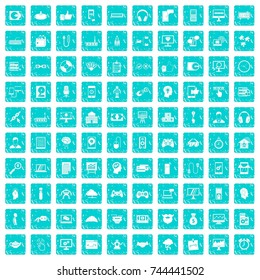 100 programmer icons set in grunge style blue color isolated on white background vector illustration