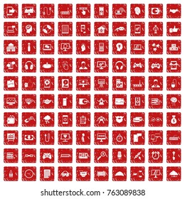 100 programmer icons set in grunge style red color isolated on white background vector illustration