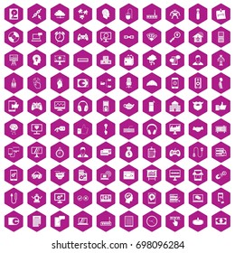 100 programmer icons set in violet hexagon isolated vector illustration