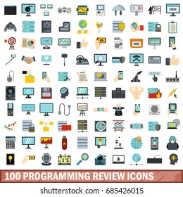 100 programming review icons set in flat style for any design vector illustration