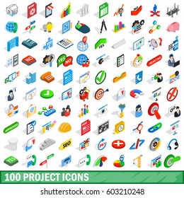 100 project icons set in isometric 3d style for any design vector illustration