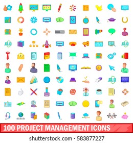 100 project management icons set in cartoon style for any design vector illustration
