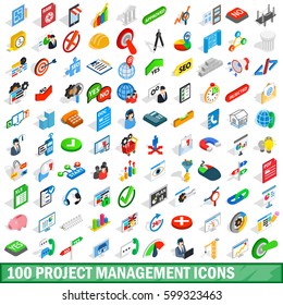 100 project management icons set in isometric 3d style for any design vector illustration
