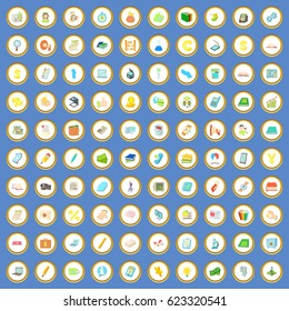 100 project planning icons circle set on blue background cartoon style vector illustration