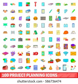 100 project planning icons set in cartoon style for any design vector illustration