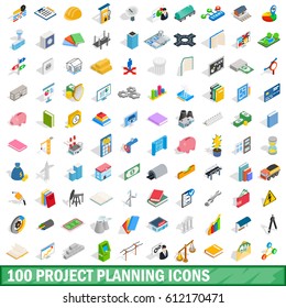 100 Project Planning Icons Set In Isometric 3d Style For Any Design Vector Illustration