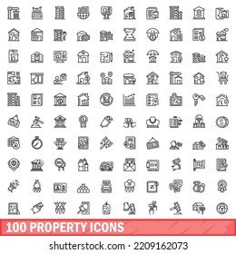 100 property icons set. Outline illustration of 100 property icons vector set isolated on white background