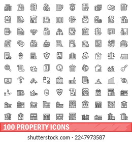 100 property icons set. Outline illustration of 100 property icons vector set isolated on white background