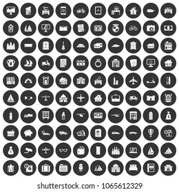 100 property icons set in simple style white on black circle color isolated on white background vector illustration