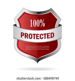 100 protected metal shield vector web icon illustration isolated on white background. Flat web design element for website, app or infographics materials.