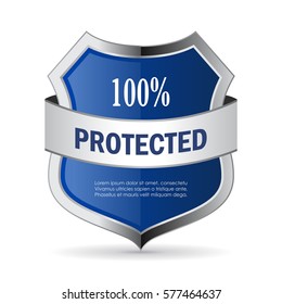 100 protected shield security vector icon illustration isolated on white background. Flat web design element for website, app or infographics materials.