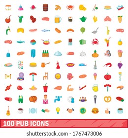 100 pub icons set in cartoon style for any design vector illustration
