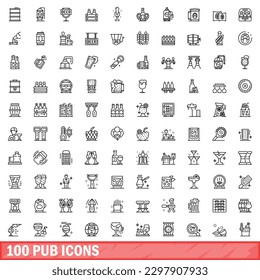 100 pub icons set. Outline illustration of 100 pub icons vector set isolated on white background