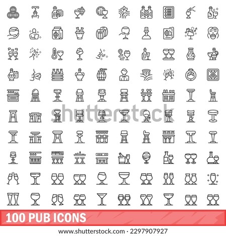 100 pub icons set. Outline illustration of 100 pub icons vector set isolated on white background