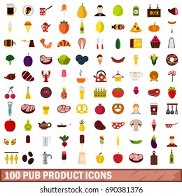 100 pub product icons set in flat style for any design vector illustration