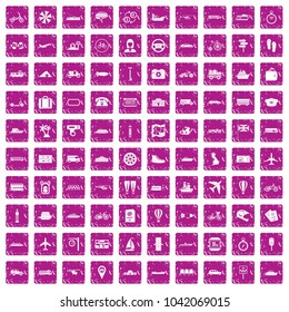 100 public transport icons set in grunge style pink color isolated on white background vector illustration