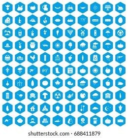 100 pumpkin icons set in blue hexagon isolated vector illustration
