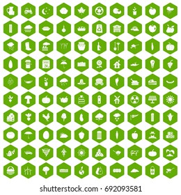100 pumpkin icons set in green hexagon isolated vector illustration