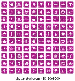 100 pumpkin icons set in grunge style pink color isolated on white background vector illustration