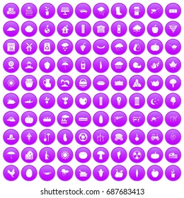 100 pumpkin icons set in purple circle isolated on white vector illustration