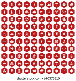 100 pumpkin icons set in red hexagon isolated vector illustration