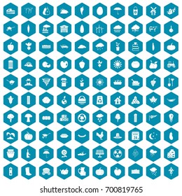 100 pumpkin icons set in sapphirine hexagon isolated vector illustration