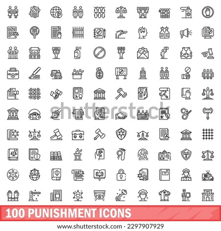 100 punishment icons set. Outline illustration of 100 punishment icons vector set isolated on white background
